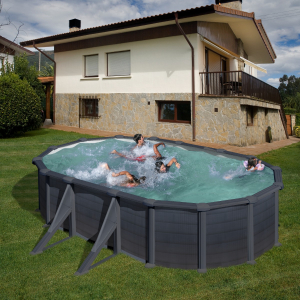 Gre Granada 500 x 300 imitación grafito - Piscina ovalada de acero