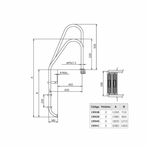 Escalera asimétrica piscina AstralPool 1 peldaño + peldaño de seguridad