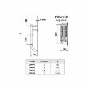 Escalera partida parte inferior con peldaño seguridad AstralPool 1 peldaño + peldaño de seguridad