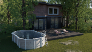 Gre Islandia 610 x 375 imitación madera - Piscina ovalada de acero