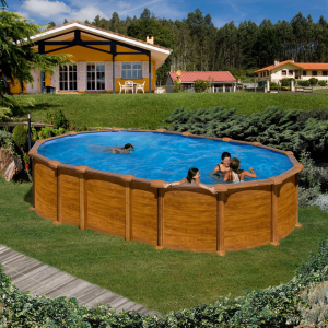 Gre Amazonia 610 x 375 imitación madera - Piscina de acero ovalada - Sin instalación