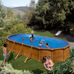 Gre Mauritius 730 x 375 imitación madera - Piscina ovalada de acero