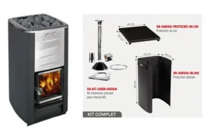 Pack completo estufa de leña HARVIA. (Conducto de humos, chimenea y protección)