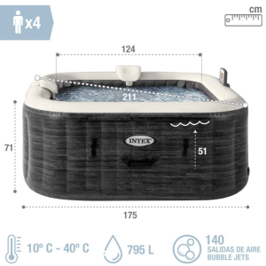 Spa hinchable 4 personas Greystone Deluxe 175x175 cm
