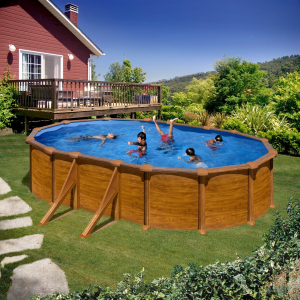 Gre Mauritius  500 x 300 imitación madera - Piscina ovalada de acero