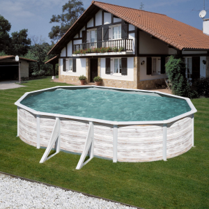 Gre Finlandia 610 x 375 imitación madera - Piscina ovalada de acero