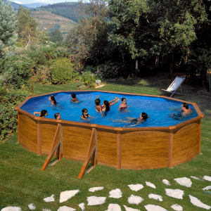 Gre Pacific 610 x 375 imitación madera - Piscina ovalada de acero
