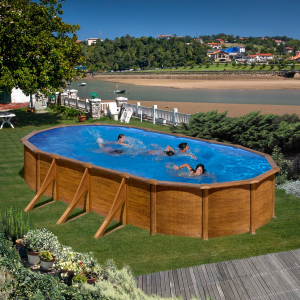 Gre Pacific 730 x 375 imitación madera - Piscina ovalada de acero