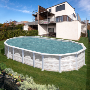 Gre Islandia 730 x 375 imitación madera - Piscina ovalada de acero