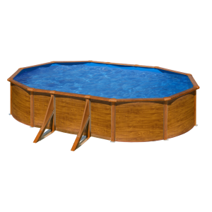Gre Pacific 500 x 300 imitación madera - Piscina ovalada de acero -  Sin instalación