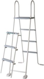 Escalera de seguridad Gre 2×3 peldaños de acero galvanizado con plataforma para piscina elevada · Gre