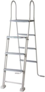 Escalera de seguridad Gre 2×3 peldaños de acero galvanizado con plataforma para piscina elevada · Gre
