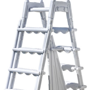 Escalera de seguridad Gre 2×4 peldaños de polietileno con plataforma para piscina elevada · Gre