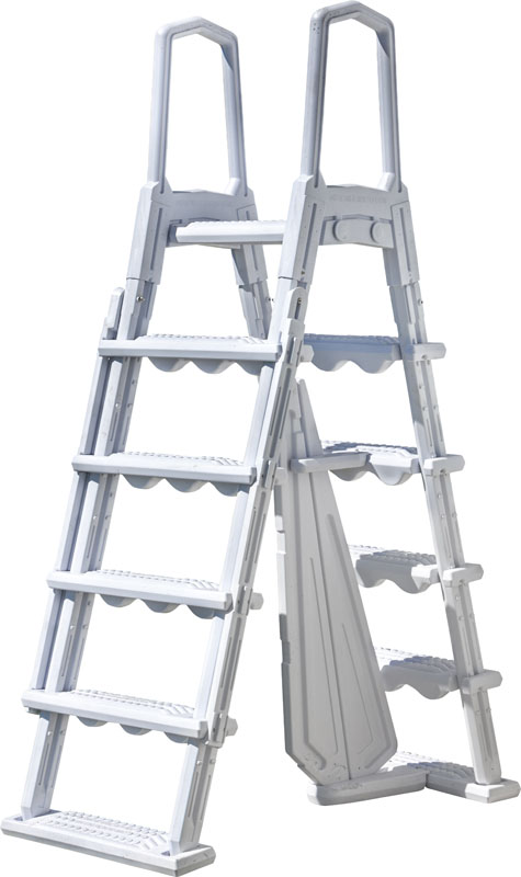 Escalera de seguridad Gre 2×4 peldaños de polietileno con plataforma para piscina elevada · Gre